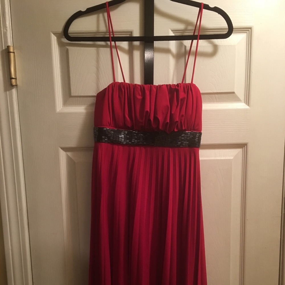 Red special occasion dress with beading